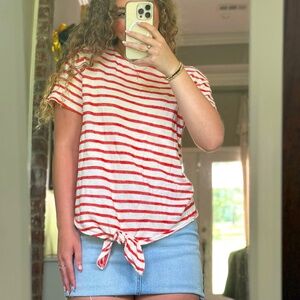 Old Navy Tie Front Top - Red and White Stripes